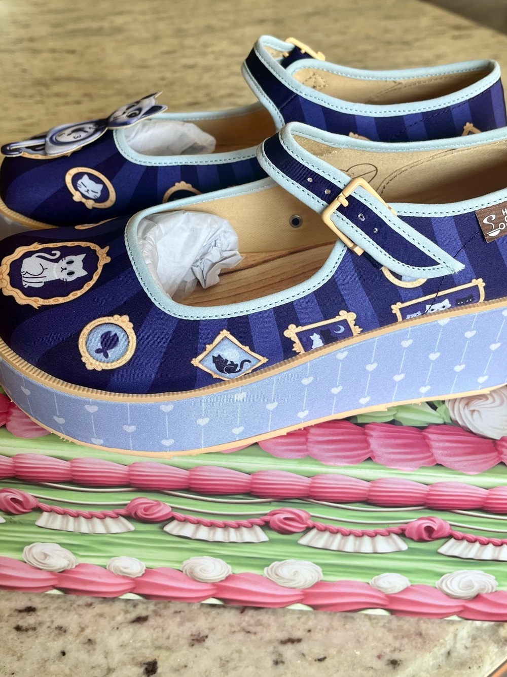BNWT Hot Chocolate Design Purrfect Time Kitsch Kitty platform Mary Janes - Picture 9 of 9